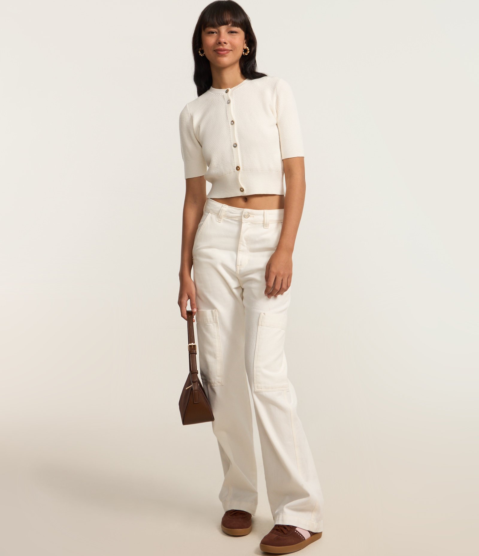 Blusa em Tricô com Botões Frontais Branco 2