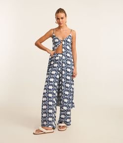 Saída de Praia Calça com Fenda e Estampa Correntes