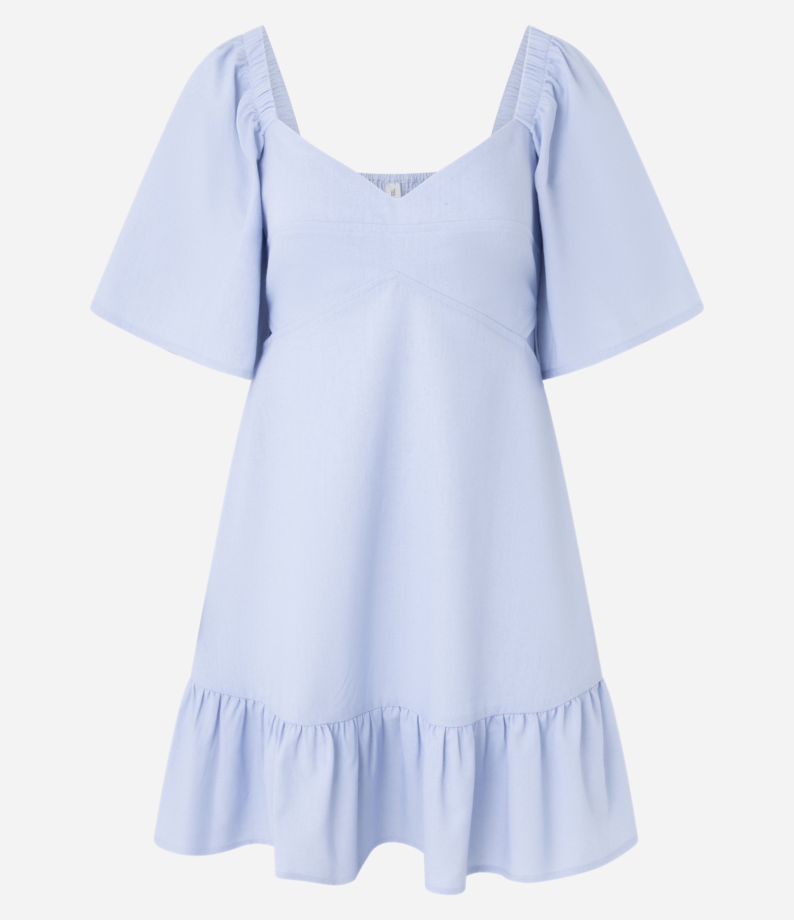 Vestido Evasê Curto em Viscolinho com Recorte Vazado na Cintura Azul 6