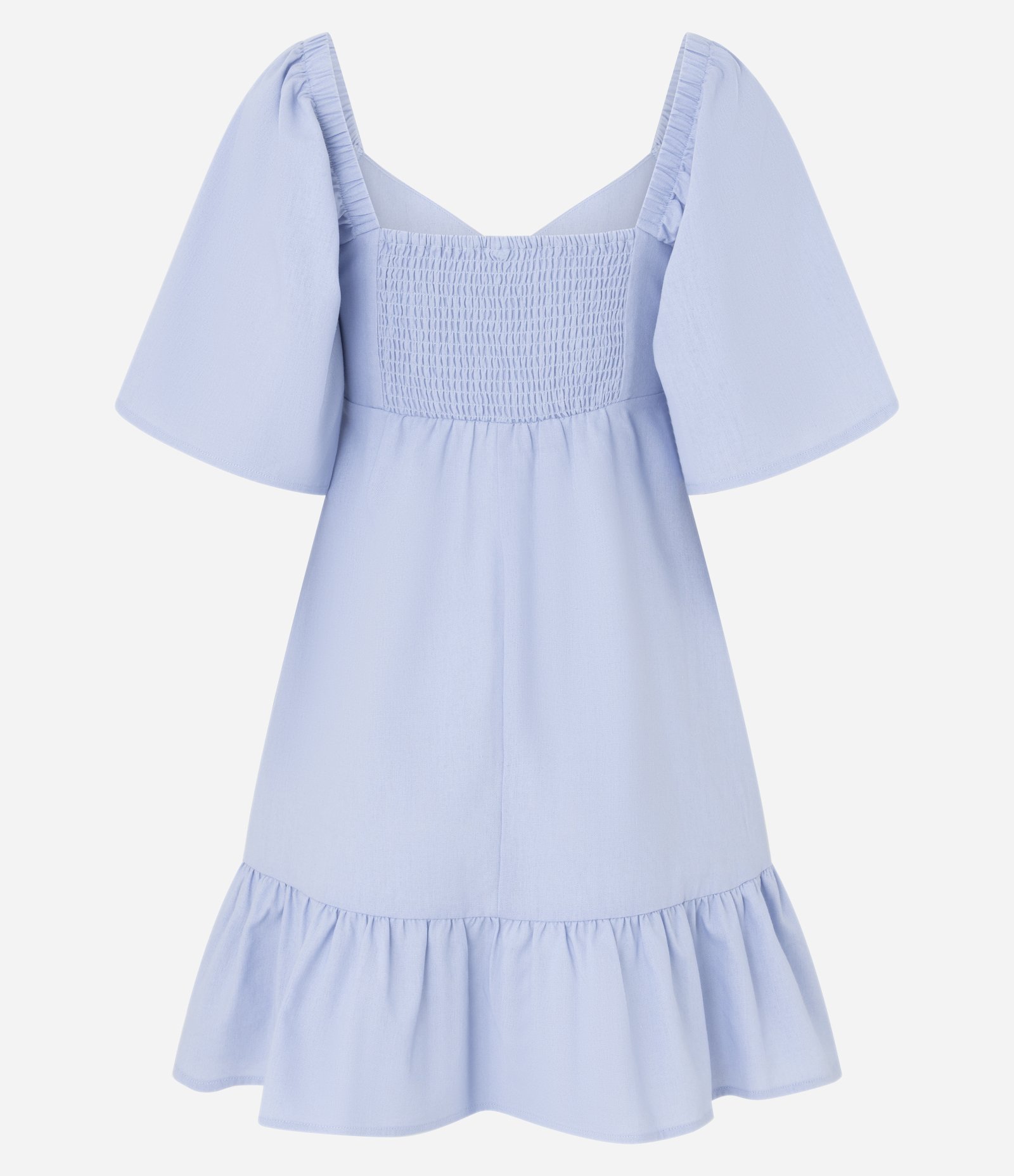 Vestido Evasê Curto em Viscolinho com Recorte Vazado na Cintura Azul 7