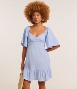 Vestido Evasê Curto em Viscolinho com Recorte Vazado na Cintura