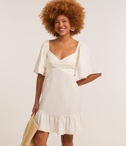 Vestido Evasê Curto em Viscolinho com Recorte Vazado na Cintura