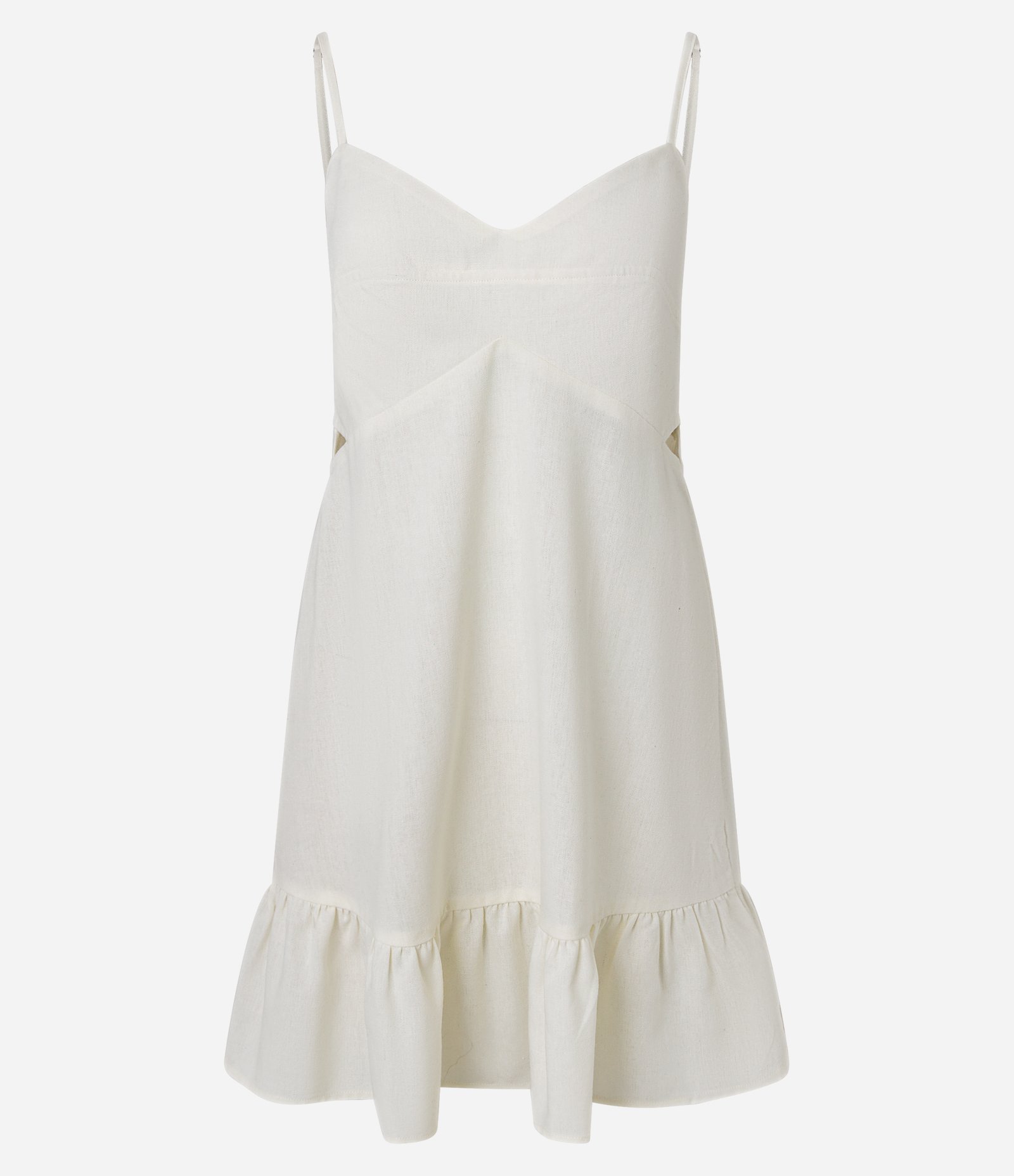 Vestido Evasê em Viscolinho com Recorte Vazado e Babado Off White 6