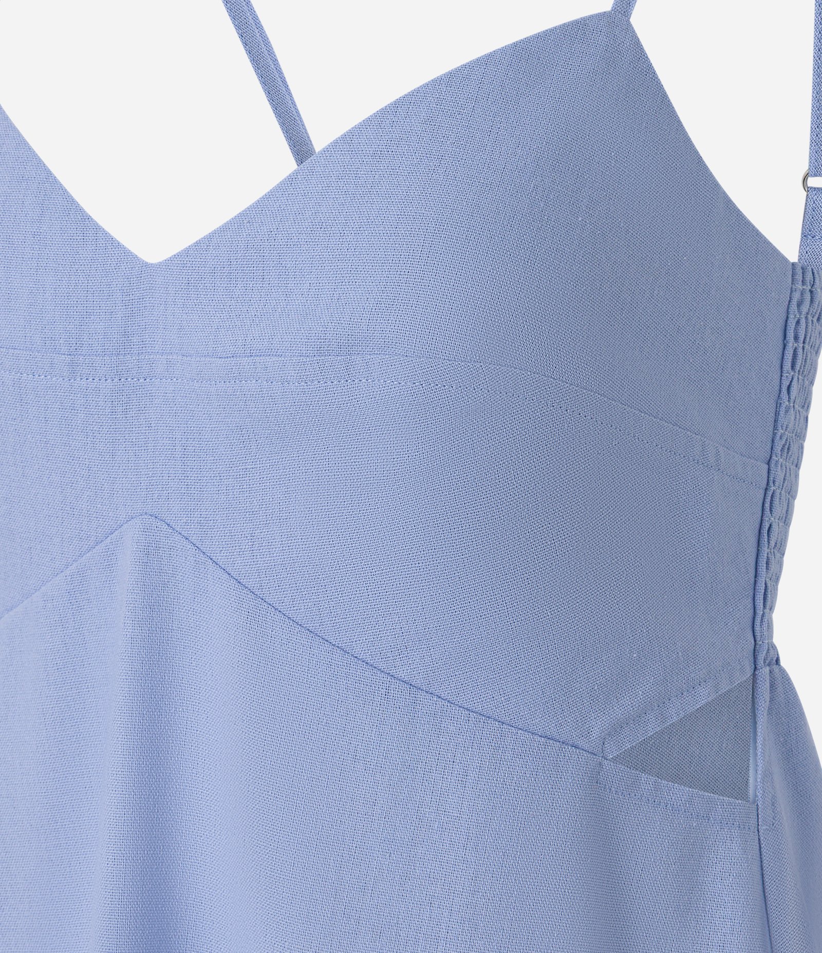 Vestido Evasê em Viscolinho com Recorte Vazado e Babado Azul 7