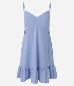 Vestido Evasê em Viscolinho com Recorte Vazado e Babado