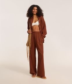 Calça Reta Fluida em Cambraia com Elástico no Cós