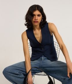 Colete Alongado Alfaiatado com Botões Frontais