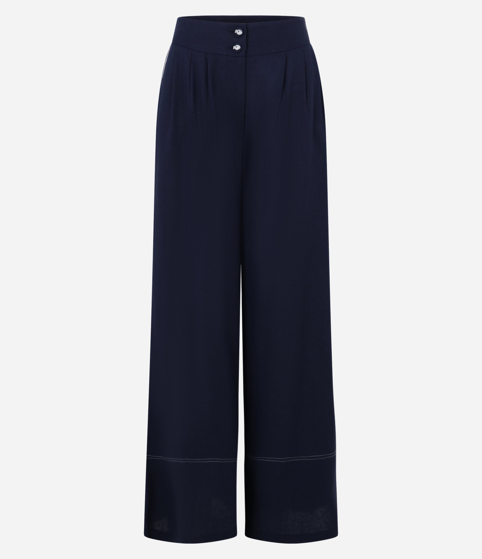 Calça Pantalona em Viscose e Linho com Barra Larga Azul Marinho 7