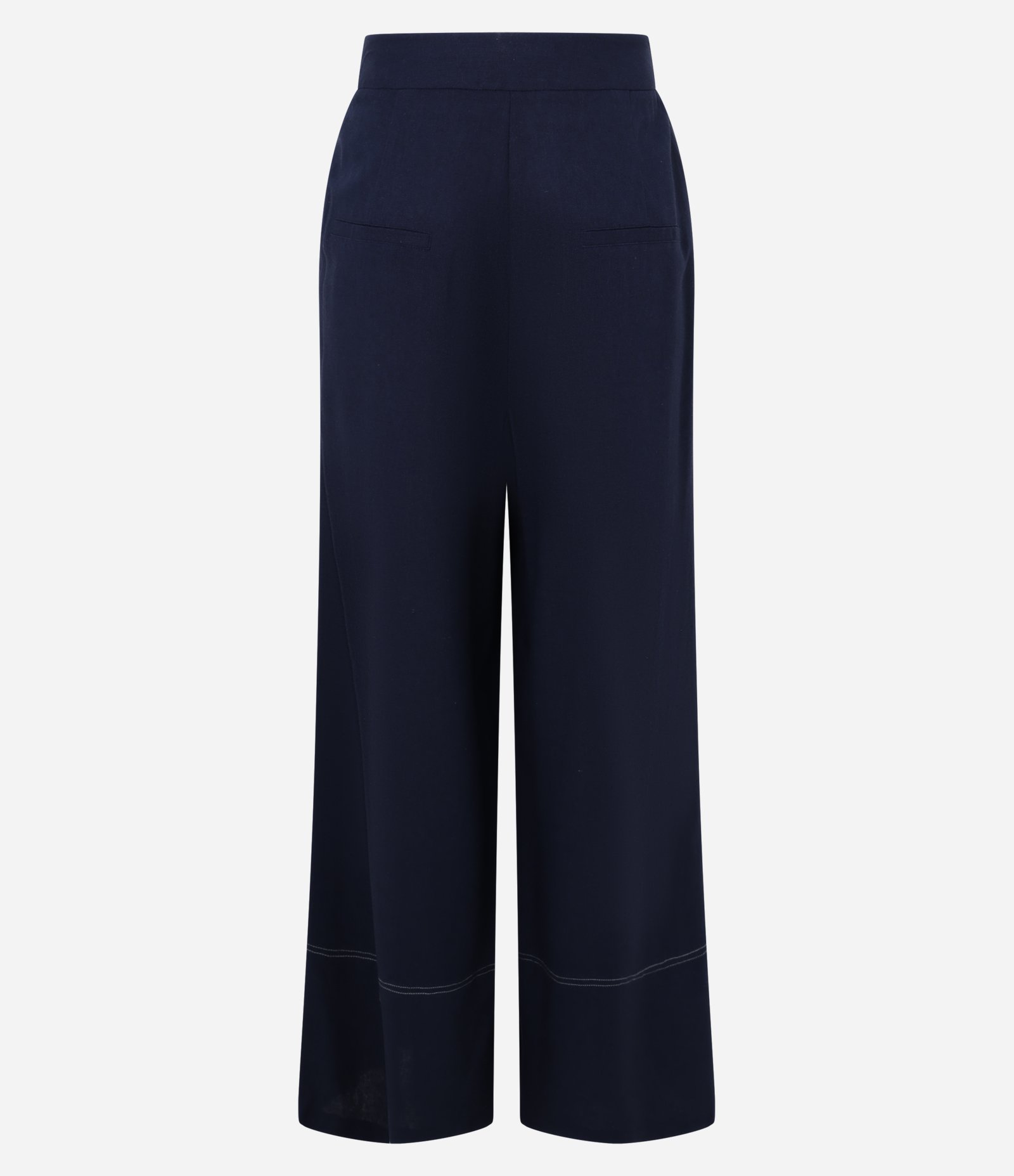 Calça Pantalona em Viscose e Linho com Barra Larga Azul Marinho 8