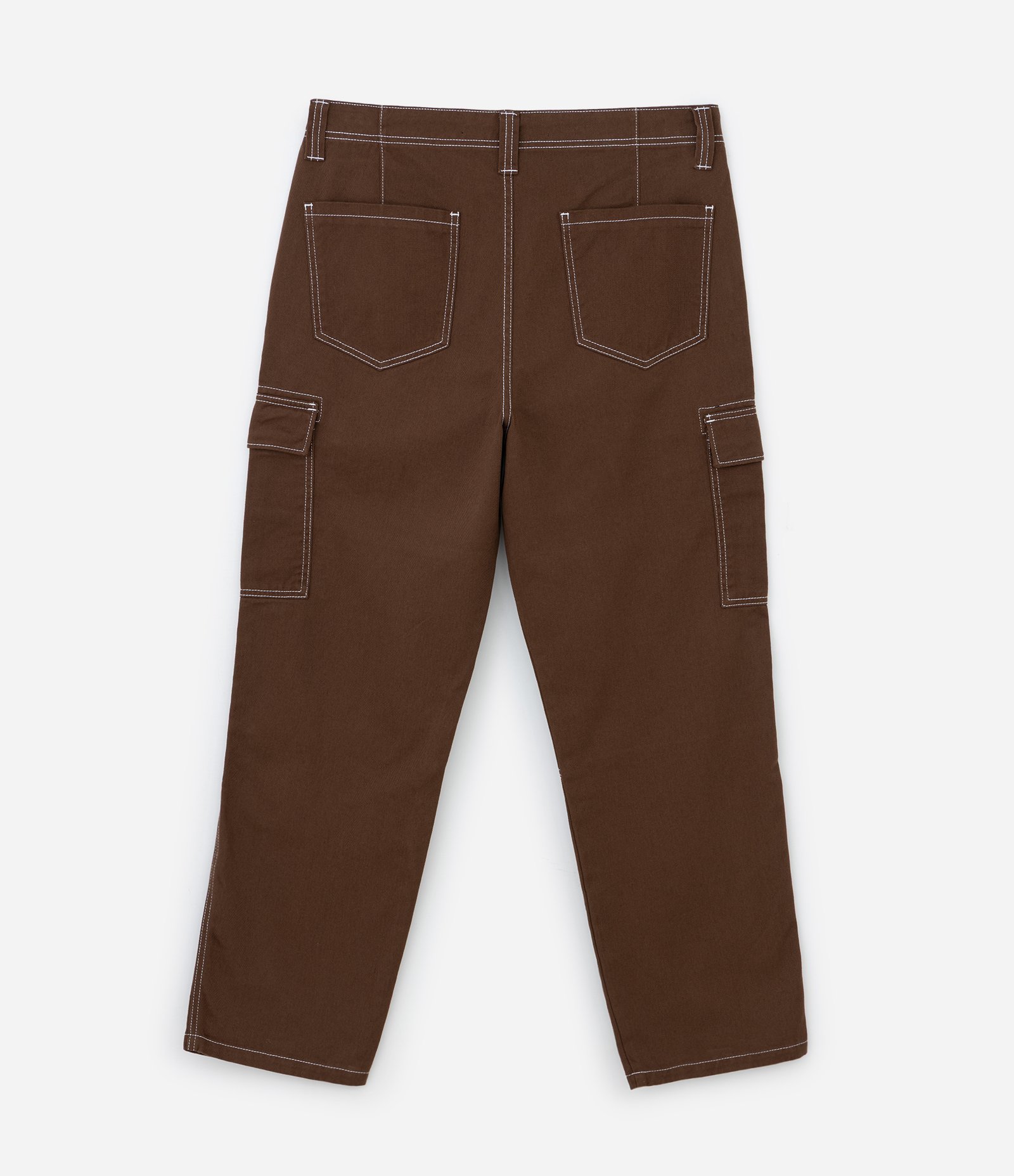 Calça Baggy em Sarja com Pespontos Contrastantes Marrom 6