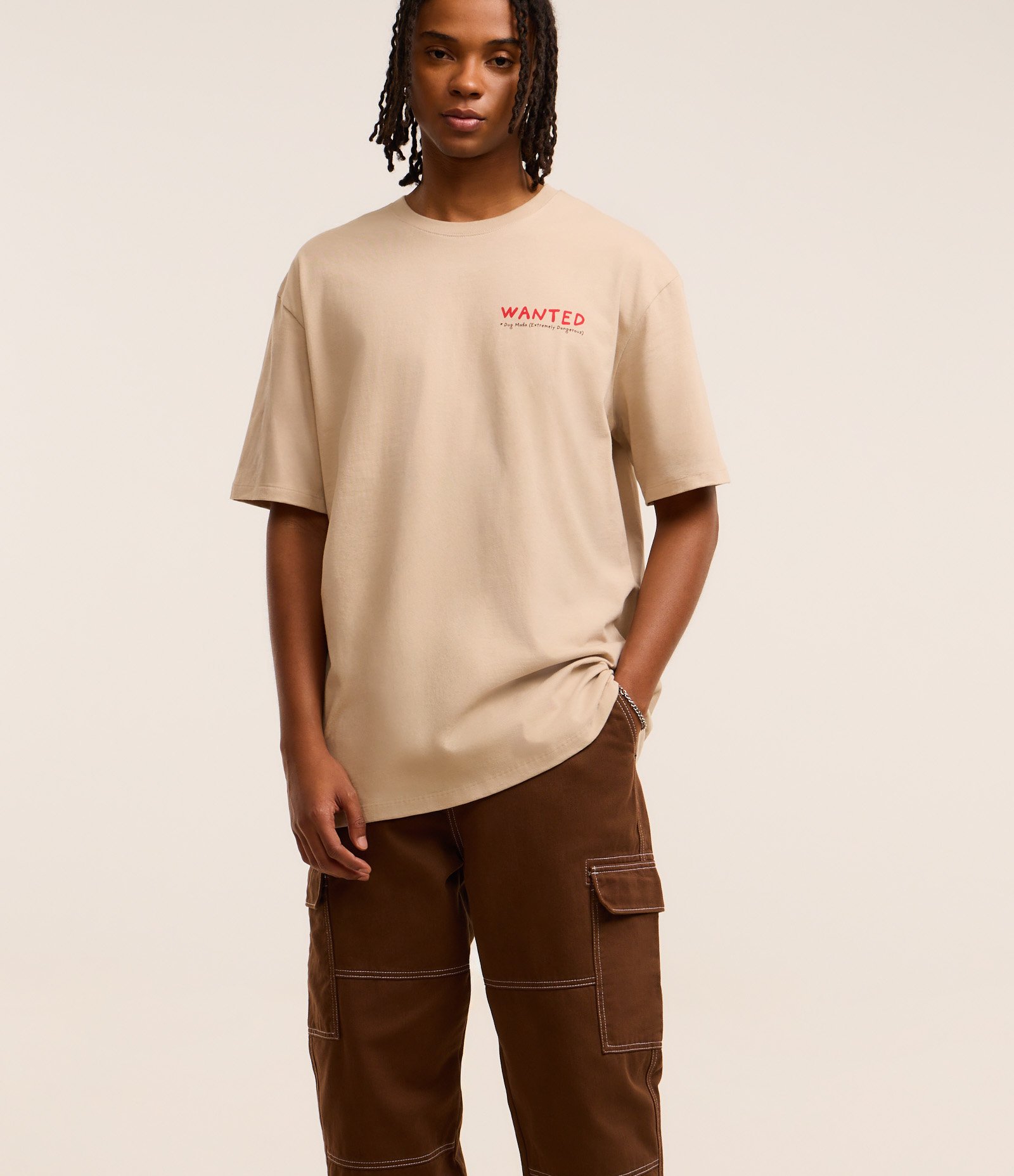 Calça Baggy em Sarja com Pespontos Contrastantes Marrom 4