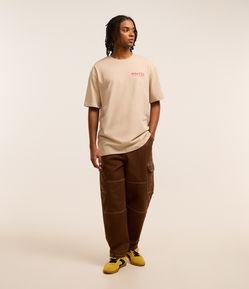 Calça Baggy em Sarja com Pespontos Contrastantes