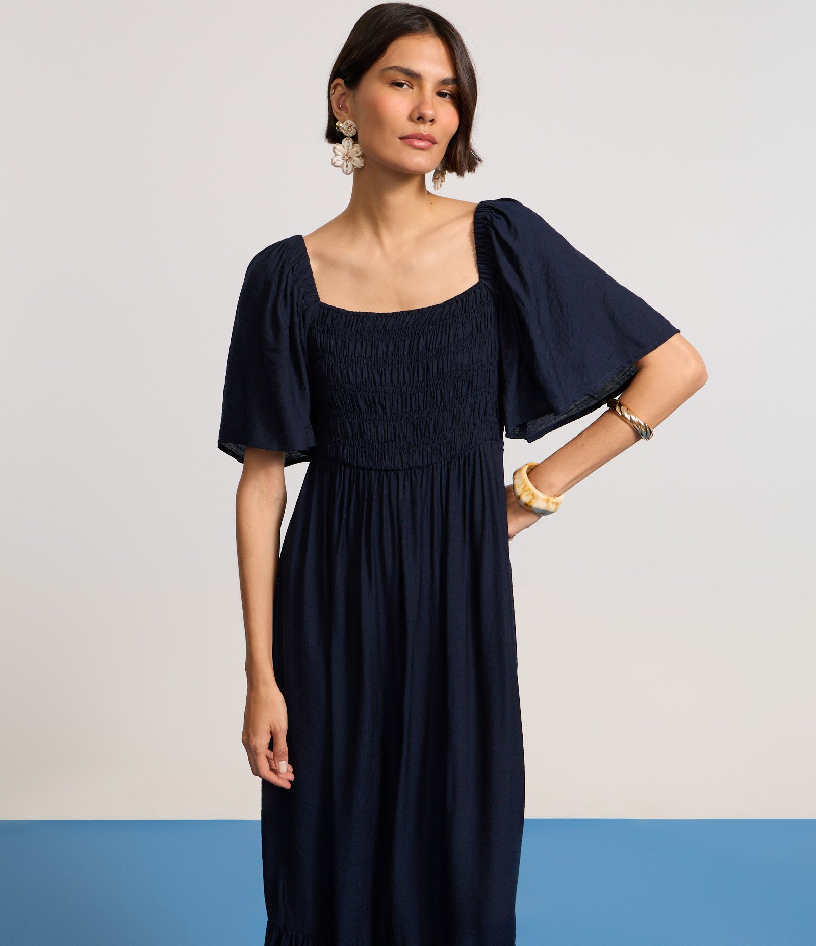 Vestido Long Midi com Lastex no Busto Azul Escuro 5