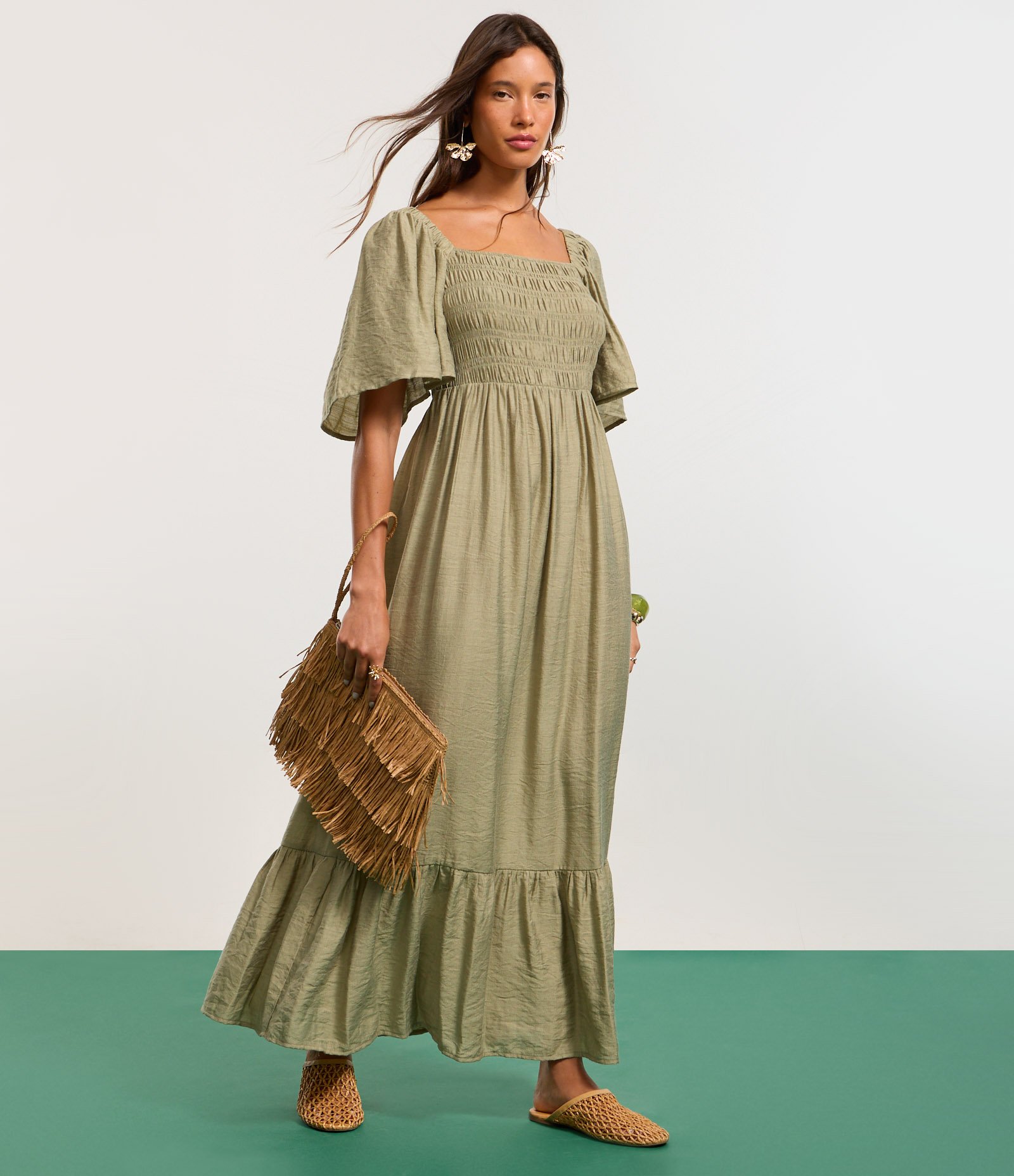 Vestido Long Midi com Lastex no Busto Verde 6