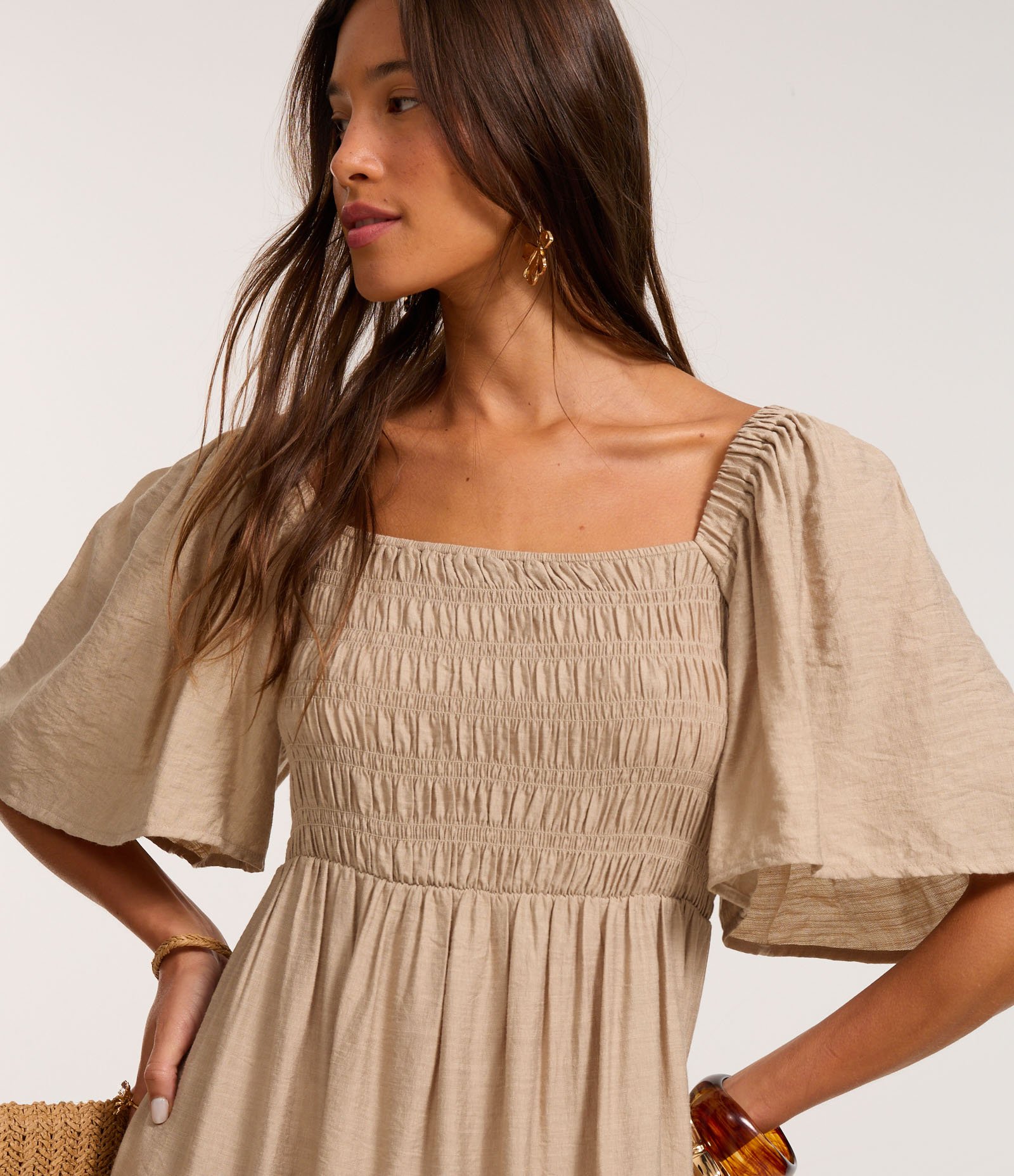 Vestido Long Midi com Lastex no Busto Bege 3