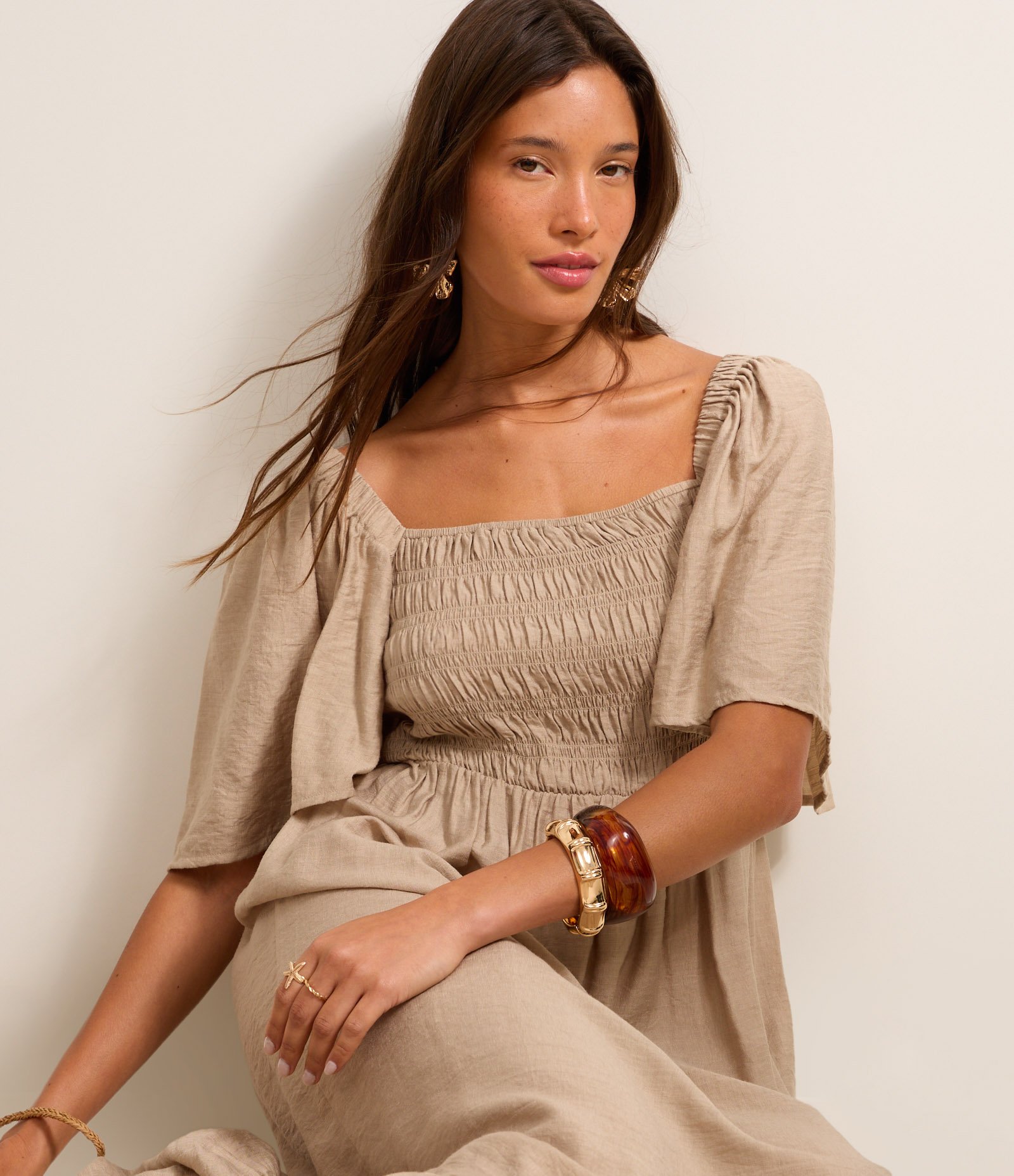 Vestido Long Midi com Lastex no Busto Bege 4