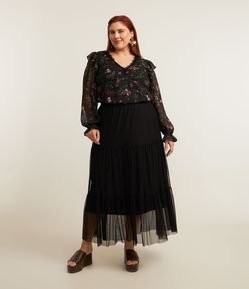 Saia Midi em Tule com Marias na Barra Curve & Plus Size