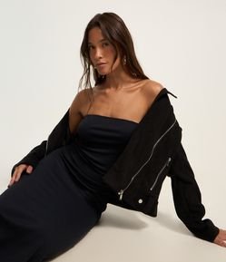 Vestido Long Midi em Microfibra com Fenda