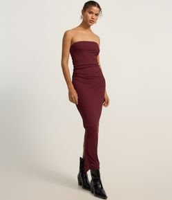 Vestido Long Midi em Microfibra com Fenda