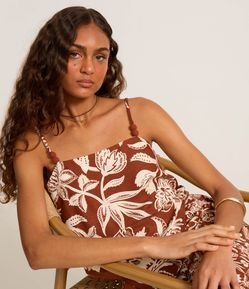 Blusa em Viscolinho com Estampa Floral e Barra com Ponta