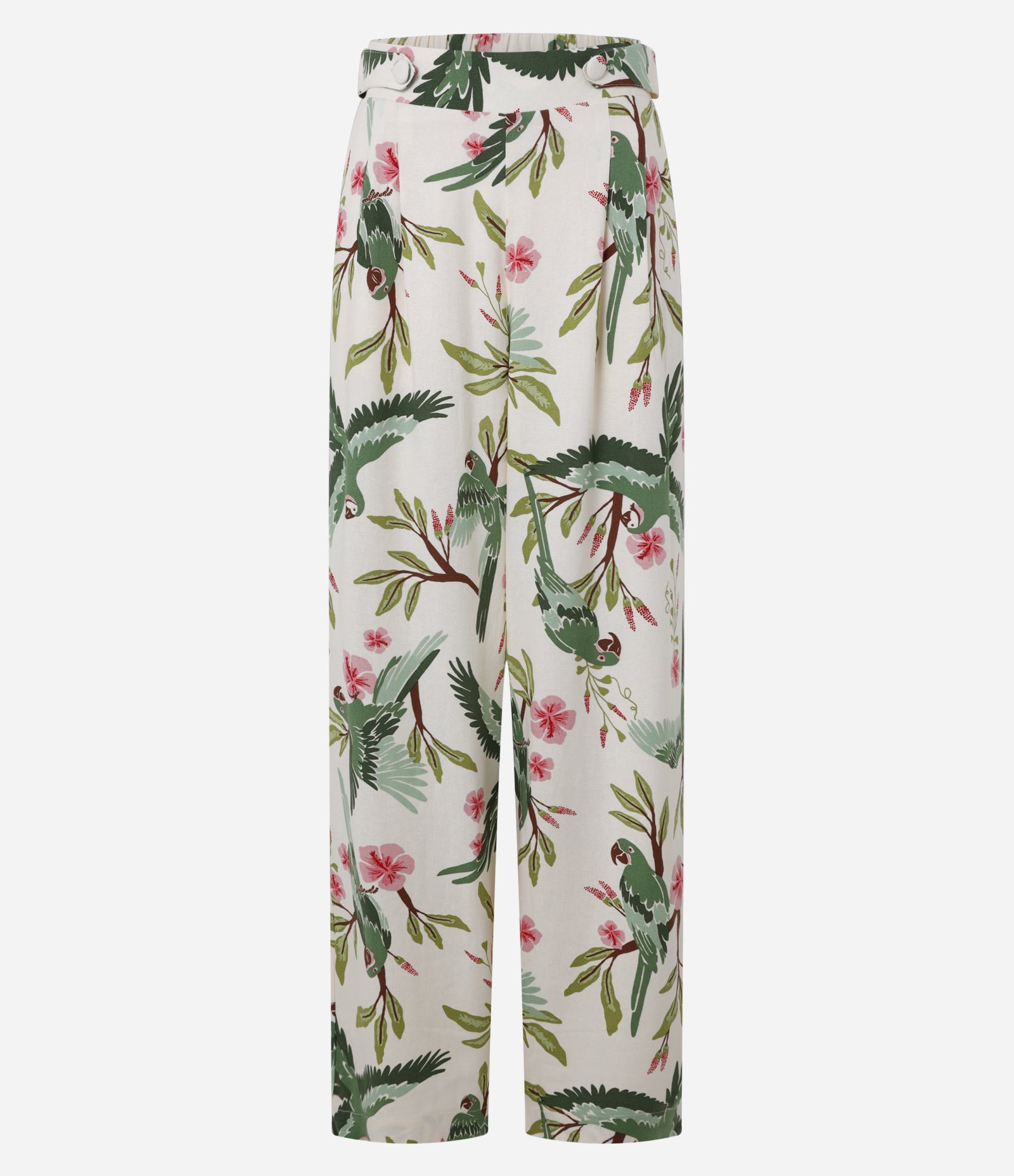 Calça Pantalona em Viscolinho com Estampa Tropical Bege 6