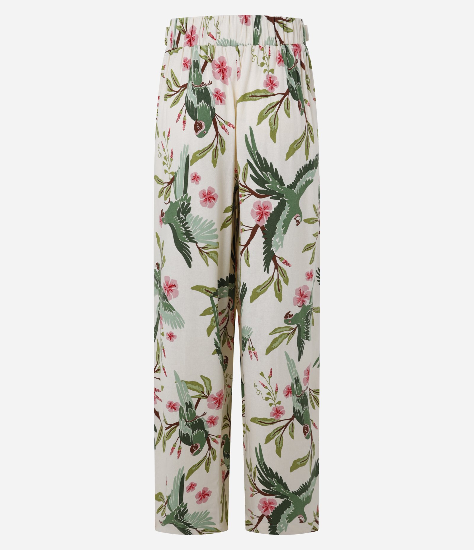 Calça Pantalona em Viscolinho com Estampa Tropical Bege 7