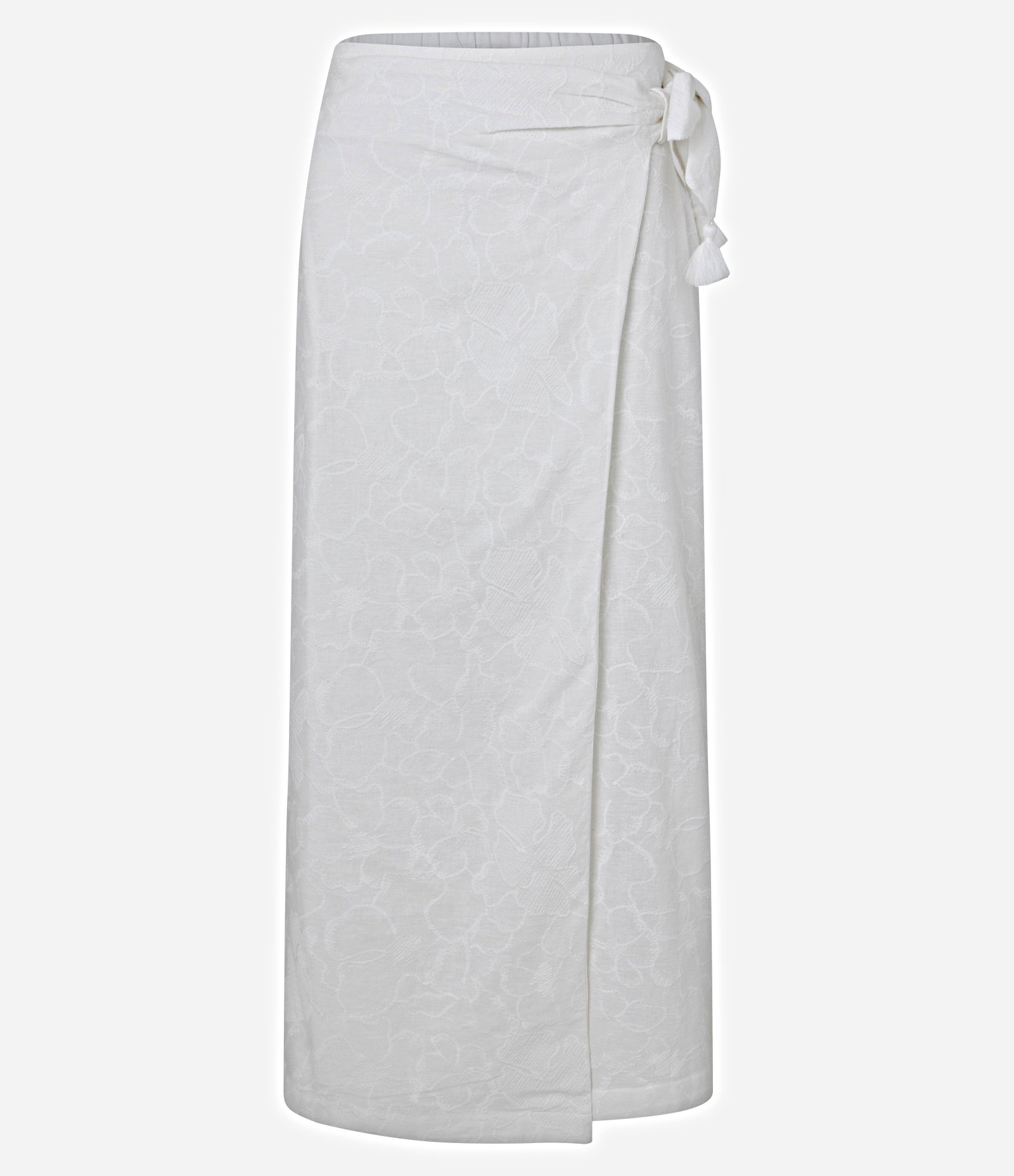 Saia Reta Midi em Laise com Amarração e Bordados Off White 5