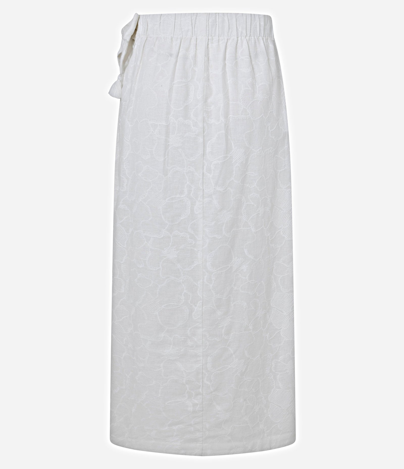 Saia Reta Midi em Laise com Amarração e Bordados Off White 7