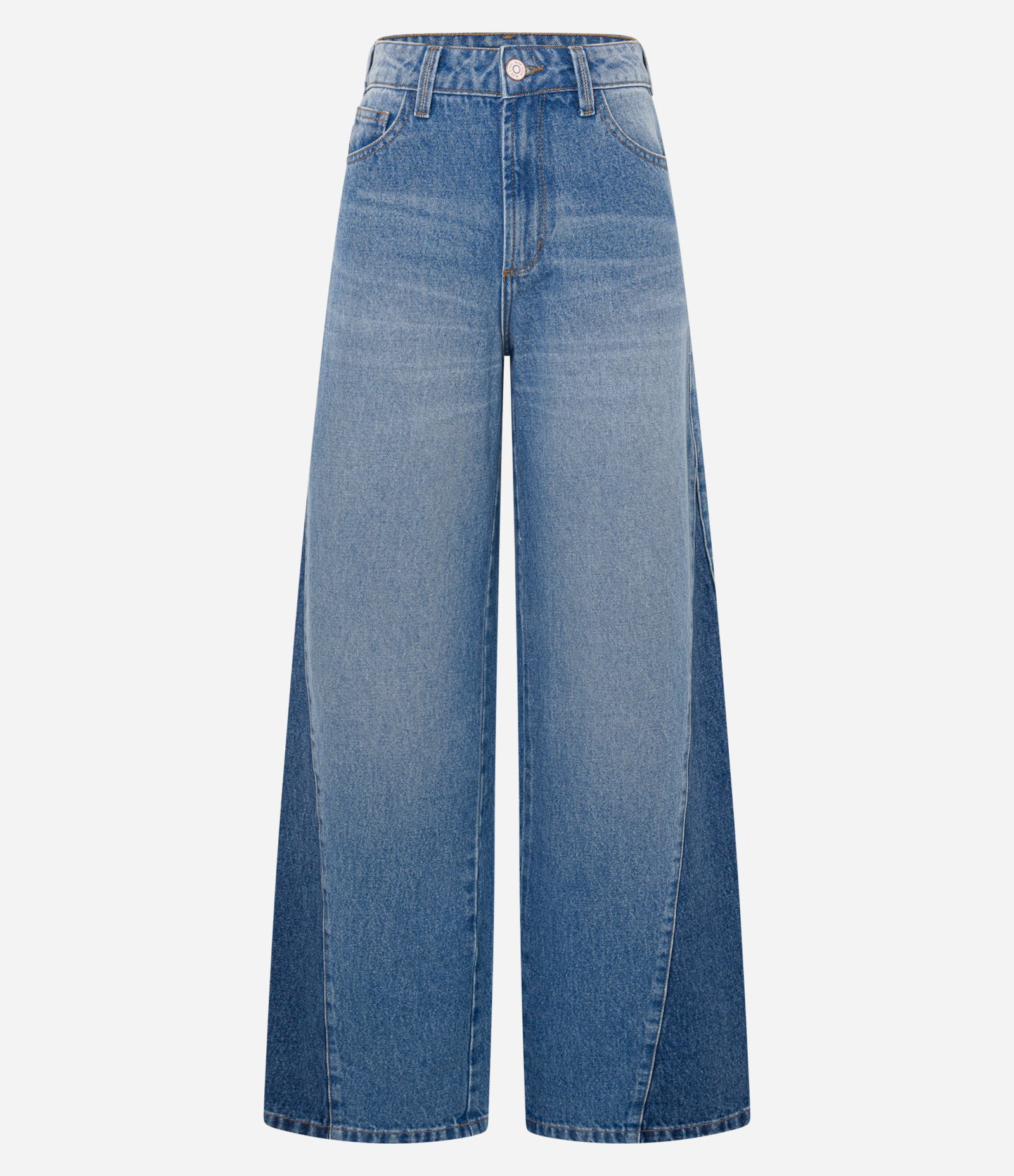 Calça Wide Leg em Jeans com Recorte Bicolor Azul 5