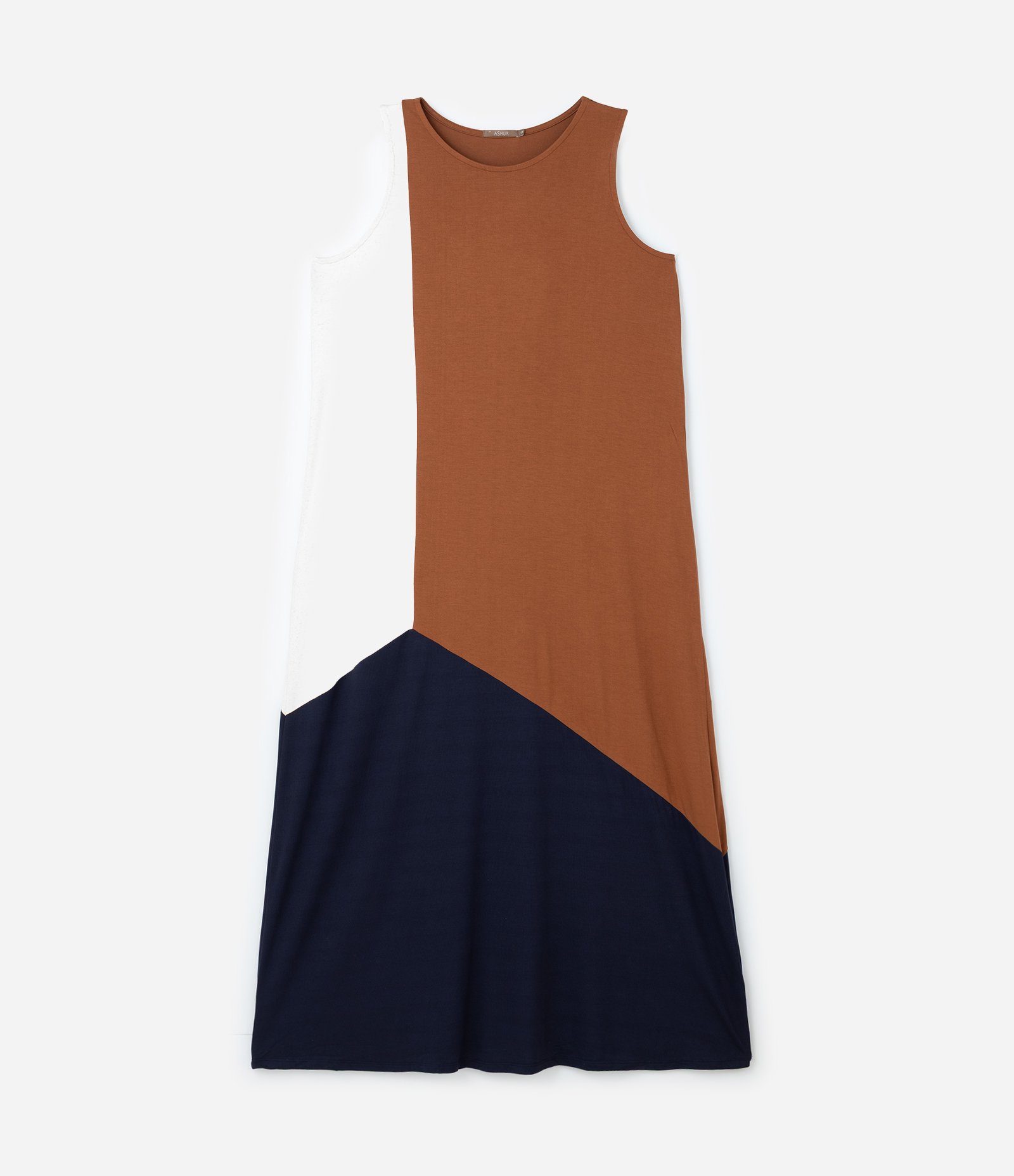 Vestido Longo em Viscose com Bloco de Cores Curve & Plus Size Marrom/Branco/Preto 5