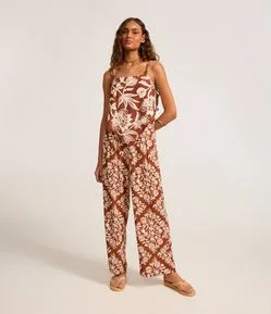 Calça Pantalona em Viscolinho com Estampa Floral