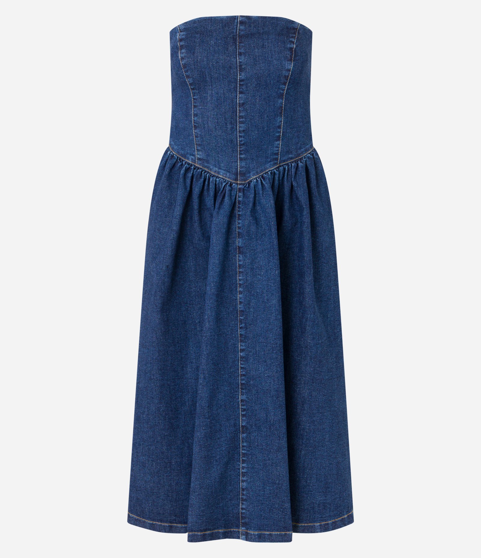 Vestido New Midi em Jeans com Cós em V e Zíper Azul 4