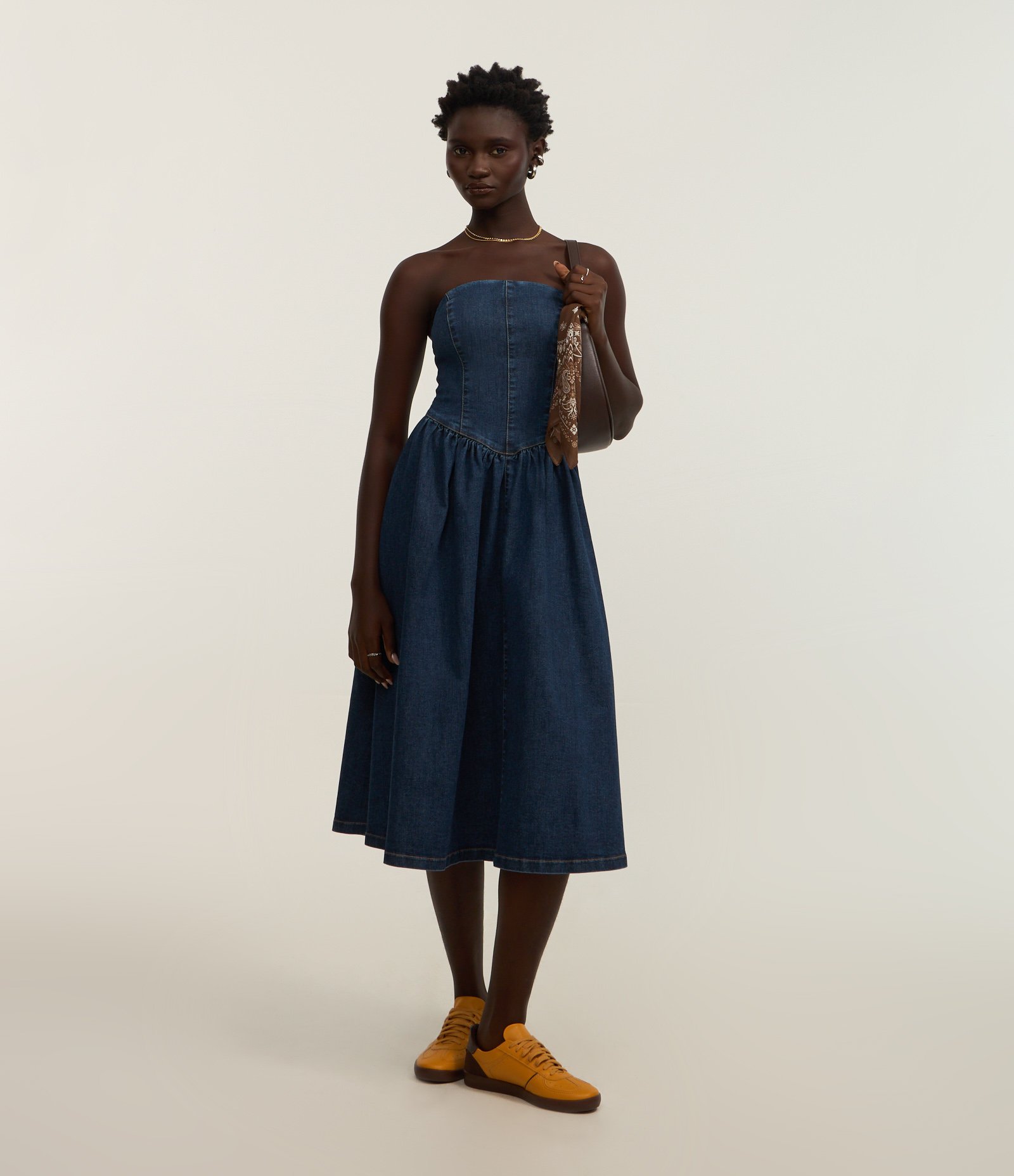 Vestido New Midi em Jeans com Cós em V e Zíper Azul 1