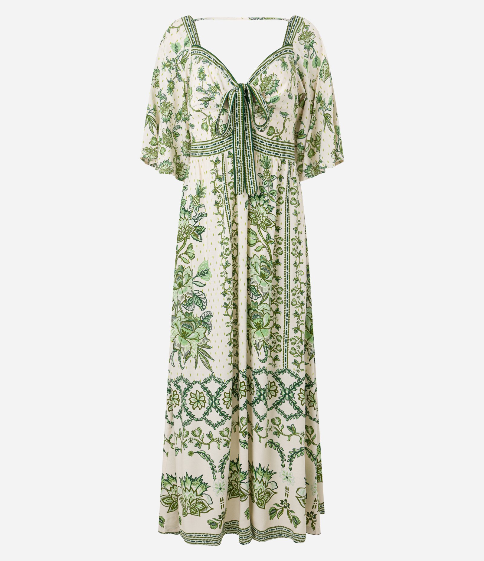 Vestido Evasê Longo em Chalis com Estampa Floral Bege 7