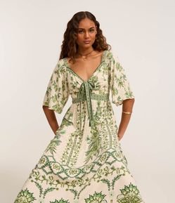Vestido Evasê Longo em Chalis com Estampa Floral