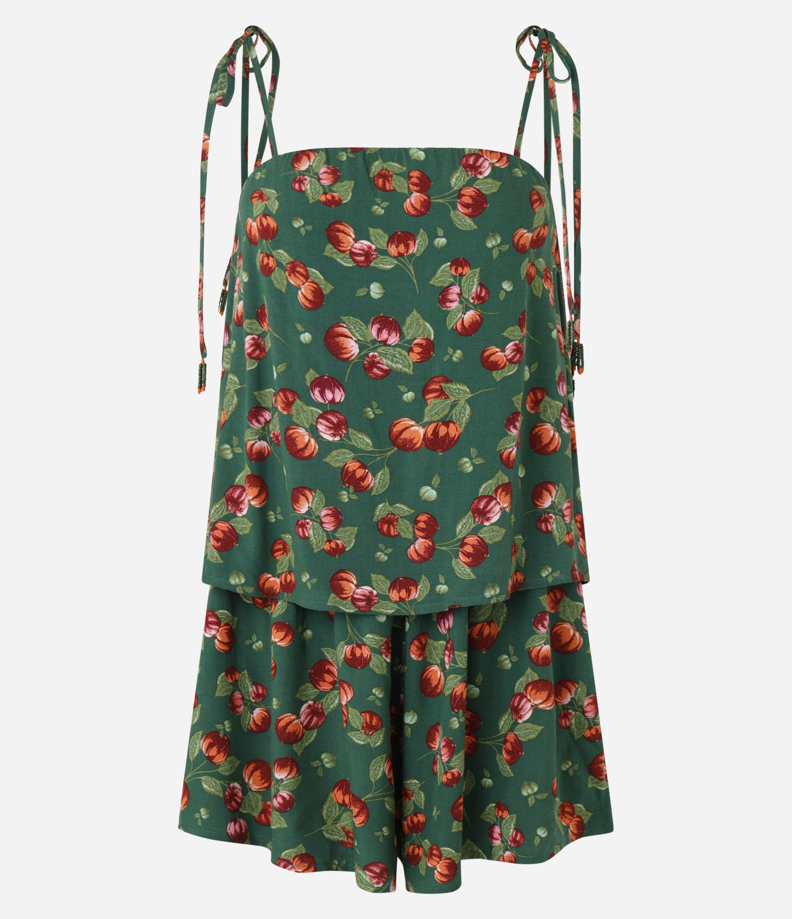 Macaquinho em Viscose com Amarração nas Alças e Estampa Tropical Verde 5