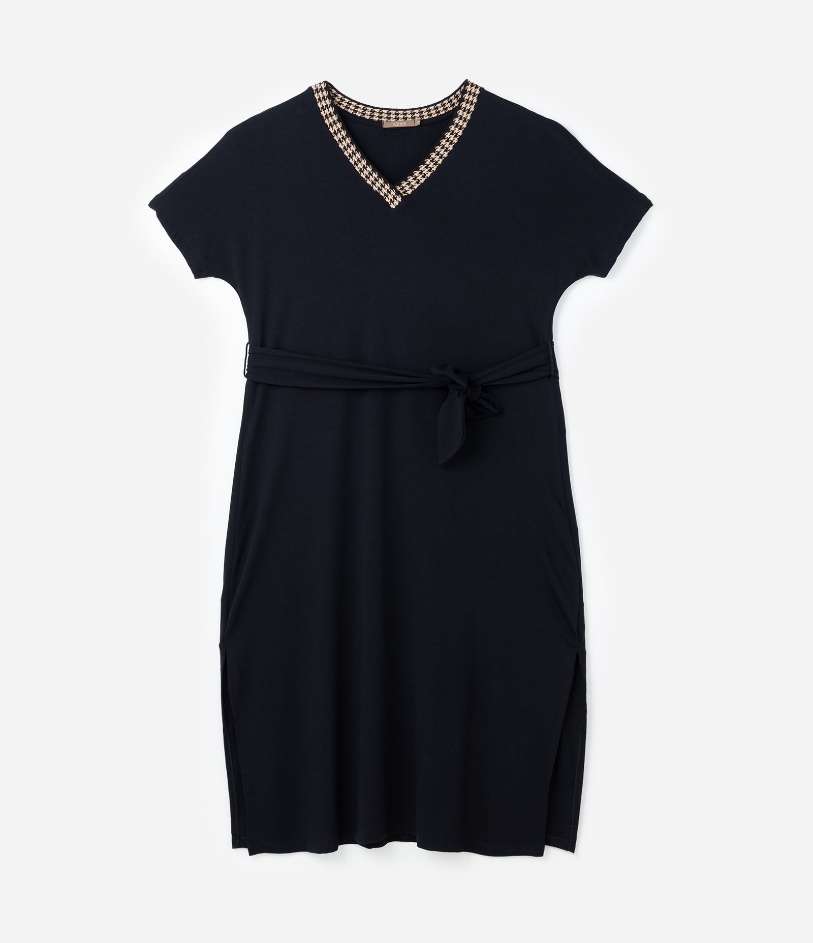 Vestido Midi com Gola Contrastante Curve & Plus Size Preto 5