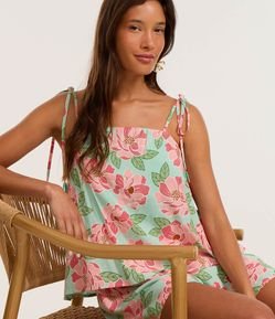 Macaquinho em Viscose com Amarração nas Alças e Estampa Floral