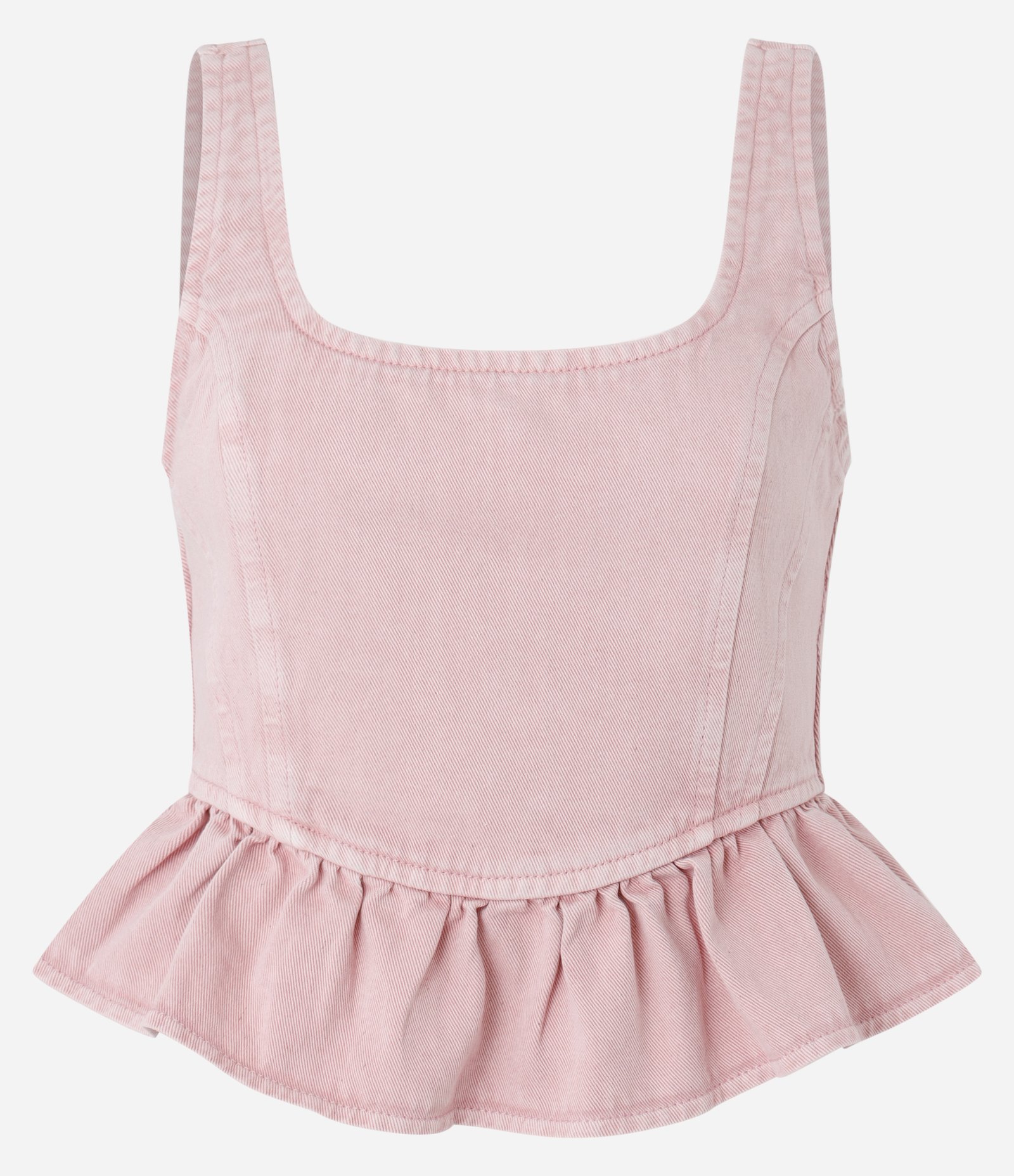 Blusa em Sarja Corsetada com Babado na Barra Rosa 5