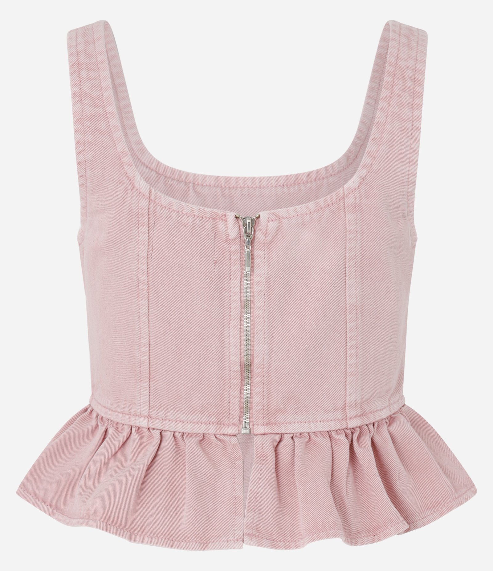 Blusa em Sarja Corsetada com Babado na Barra Rosa 6