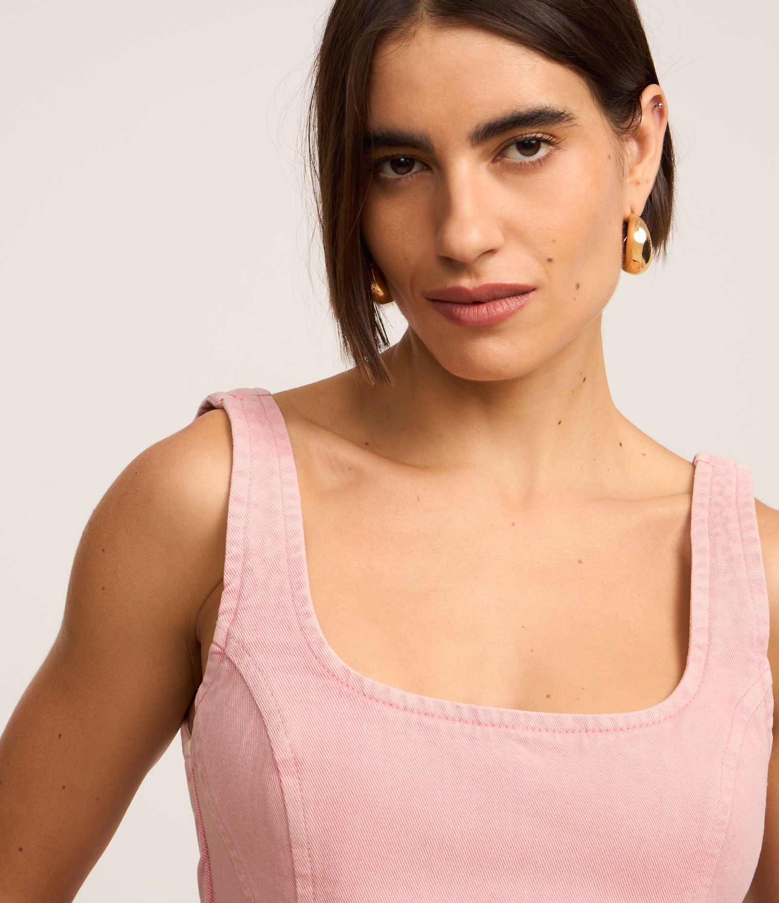 Blusa em Sarja Corsetada com Babado na Barra Rosa 4