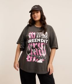 Camiseta Estonada com Estampa Green Day Curve & Plus Size