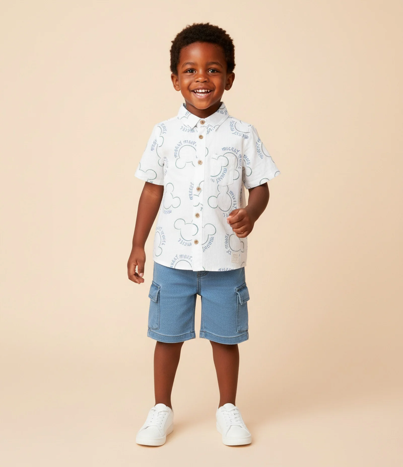 Camisa Infantil com Ícone de Repetição Mickey - Tam 1 a 6 Anos Branco 1