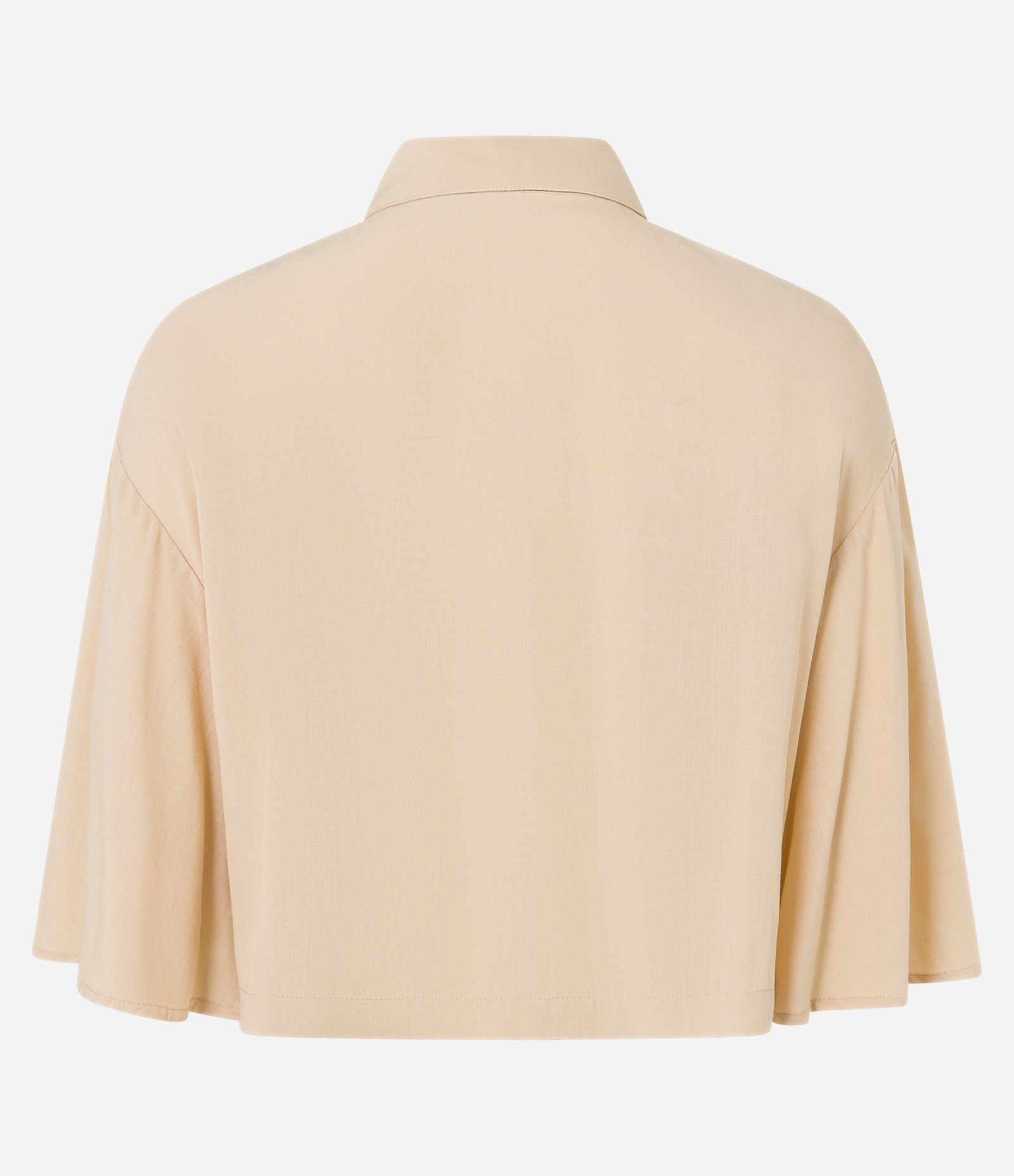 Camisa Curta com Mangas Amplas e Fechamento por Botões Bege 6