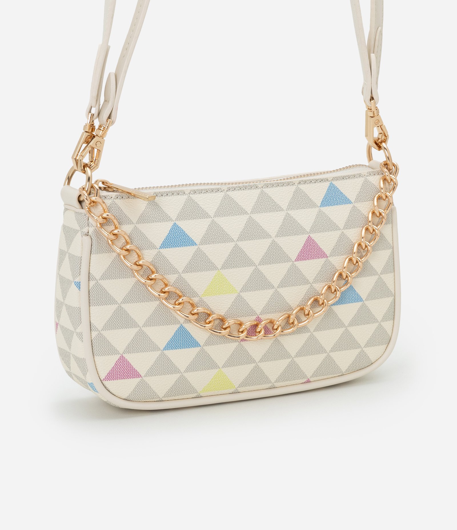 Bolsa Baguete Pequena com Detalhe de Corrente Off White 1