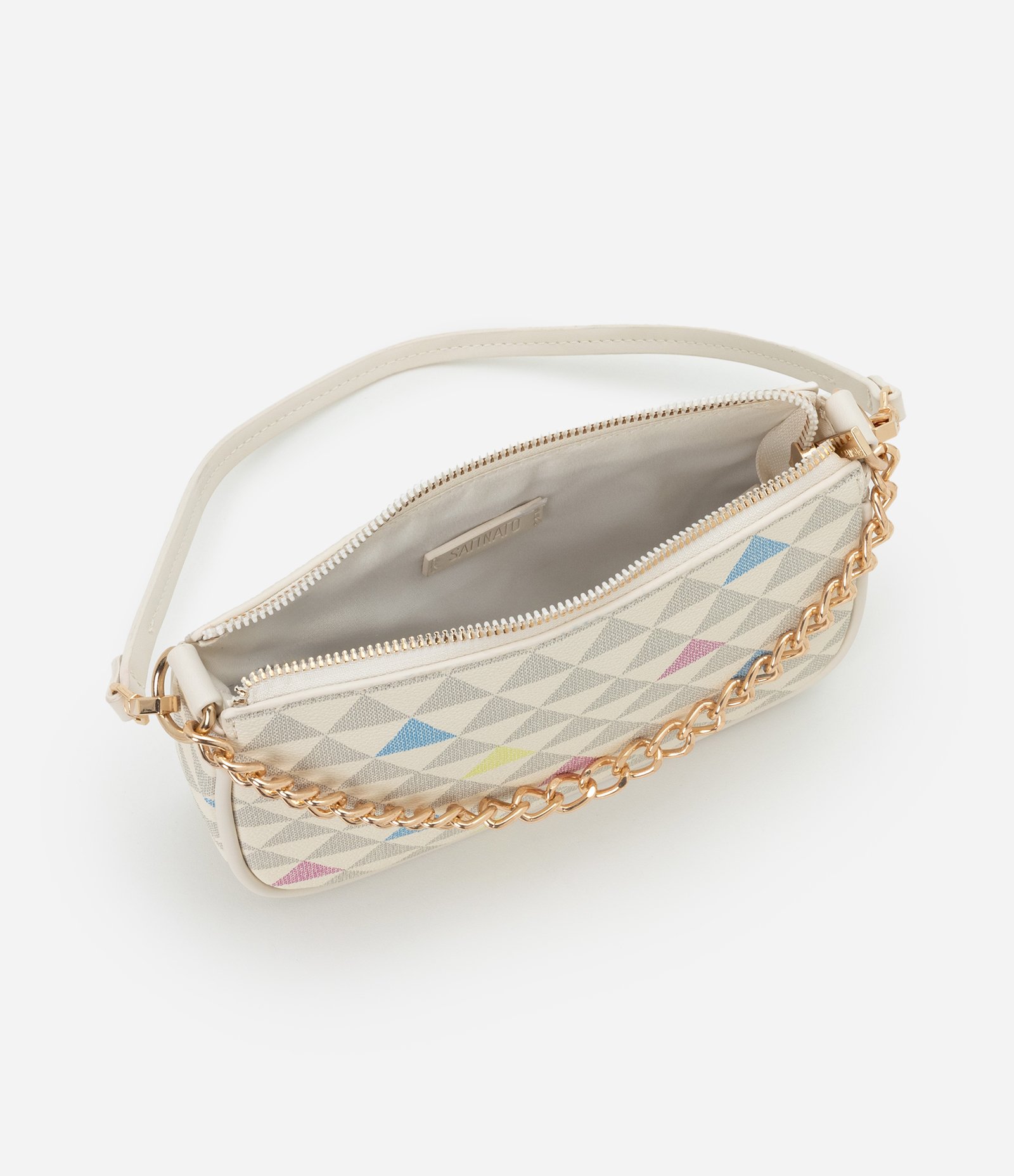Bolsa Baguete Pequena com Detalhe de Corrente Off White 5