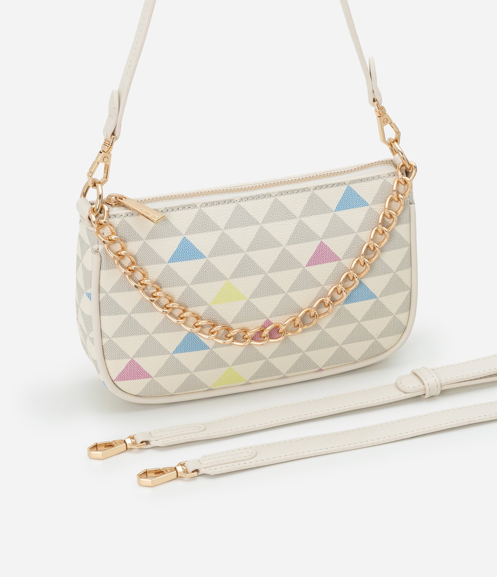 Bolsa Baguete Pequena com Detalhe de Corrente Off White 7