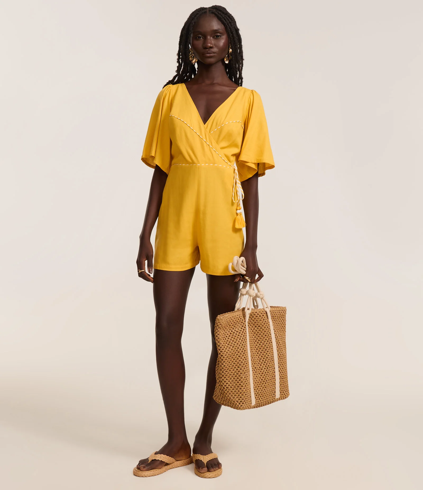 Macaquinho em Viscolinho com Transpasse e Amarração Amarelo 2