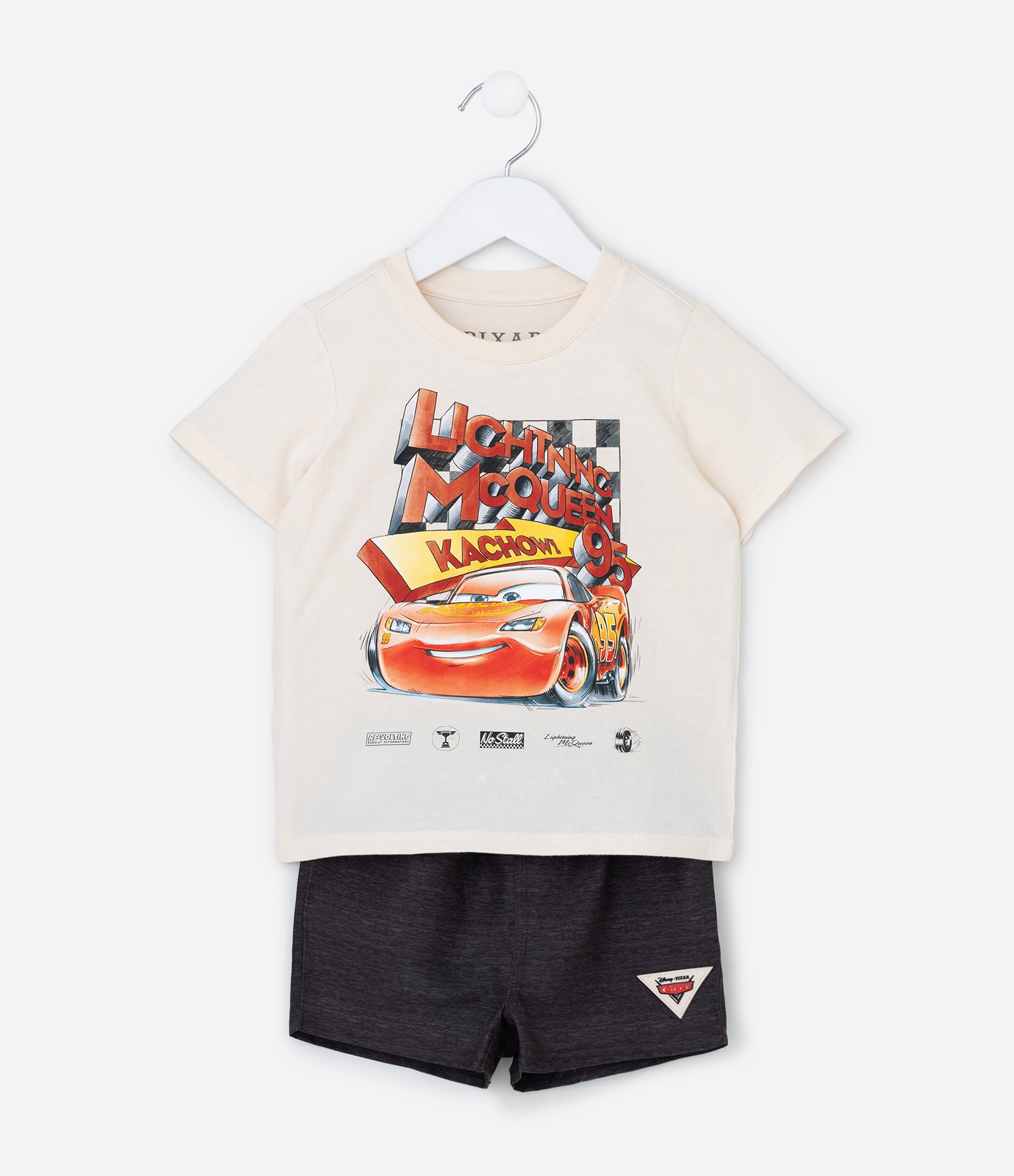 Conjunto Infantil em Algodão Carros -Tam 2 a 6 Anos Bege/Preto 1