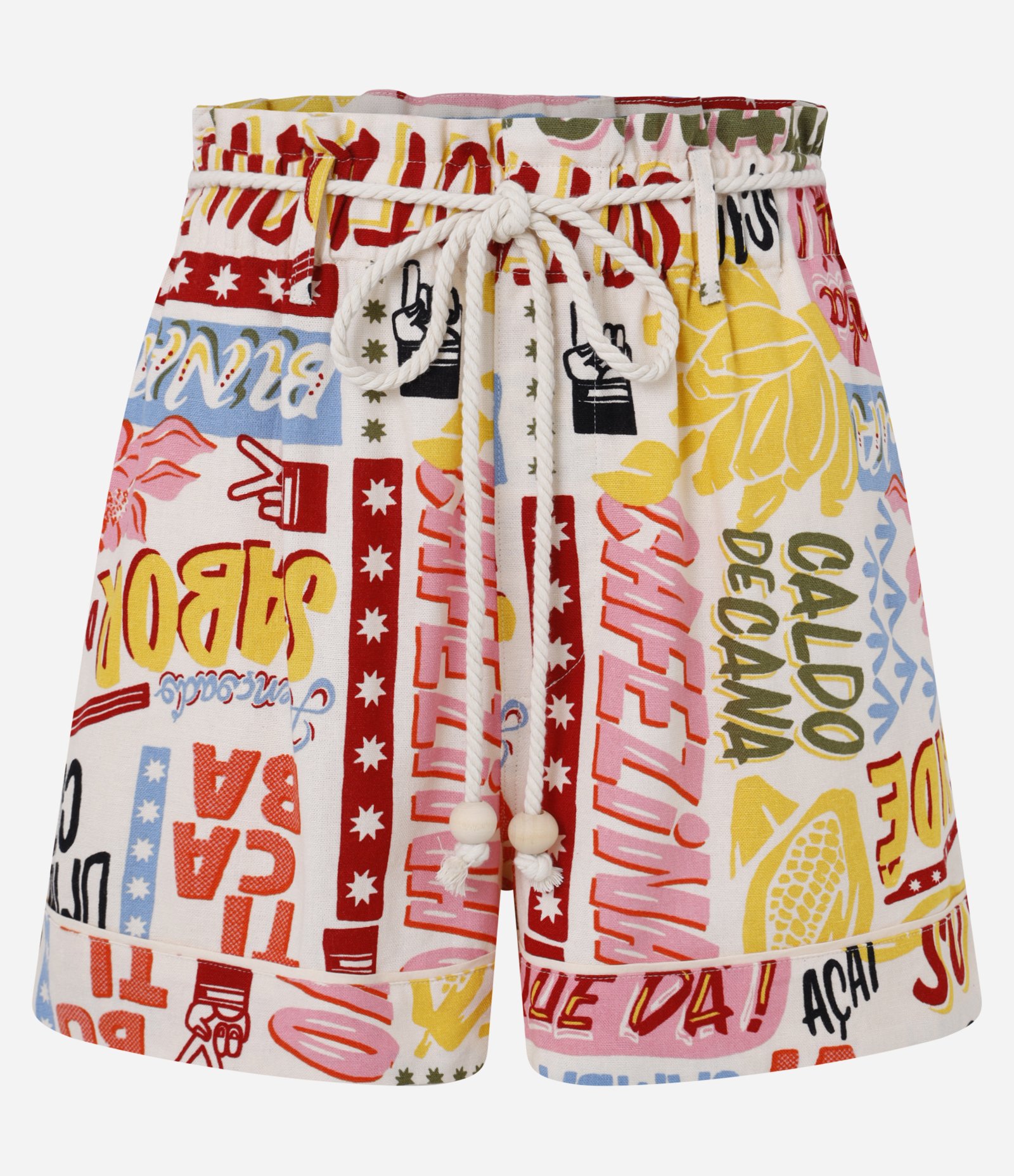 Short Clochard em Viscolinho com Amarração e Estampa Tropical Bege 6